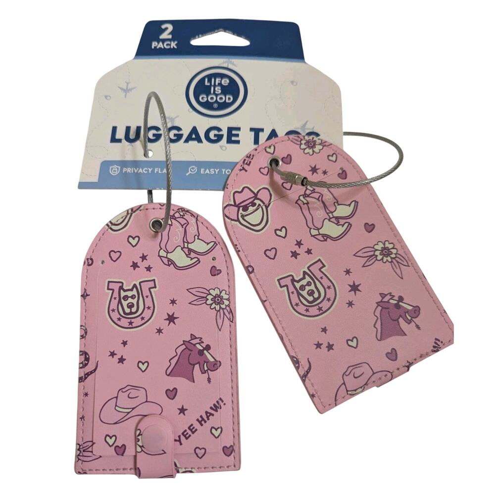 Life Is Good Pink Horse Cowgirl Cowboy Luggage Tags, Set Of 2 Boots Horseshoe